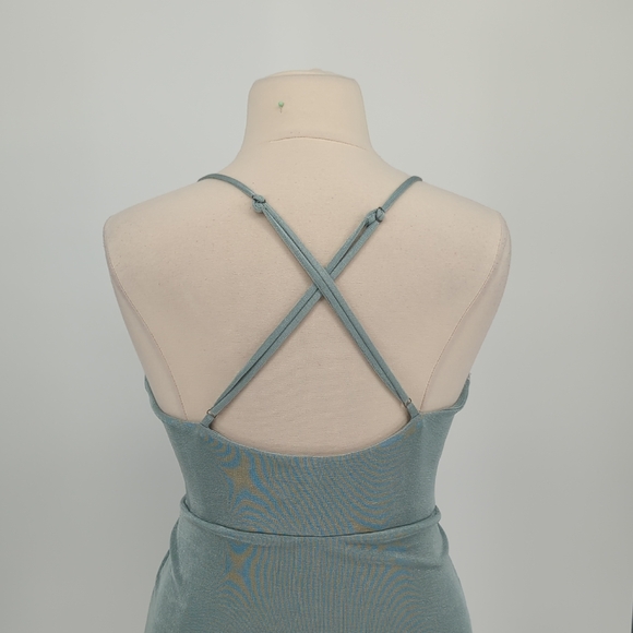 00786 Lulus Ruched Draped Knit Maxi Dress Blue Green size XLarge party cocktail - Picture 4 of 7